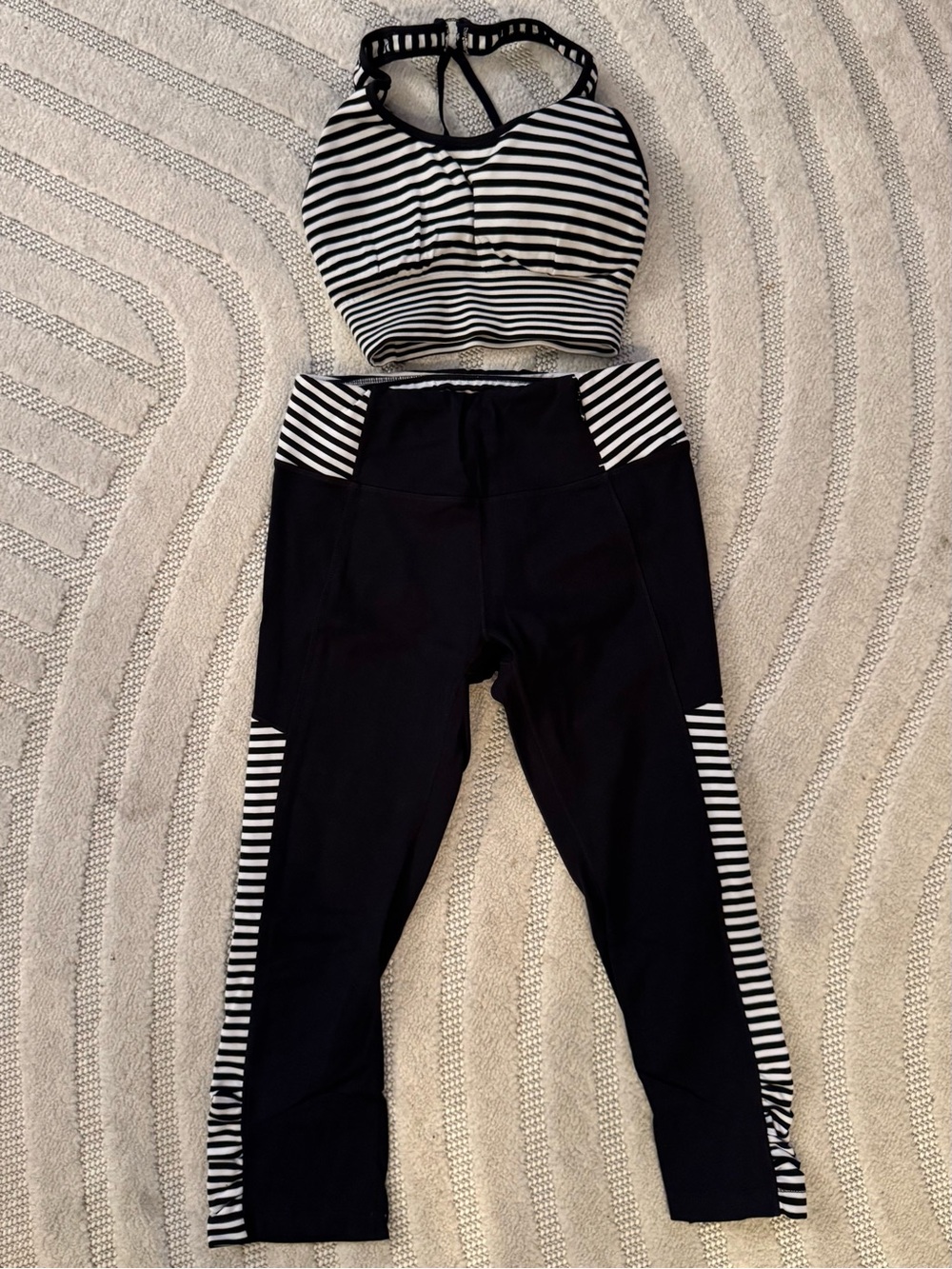 CALIA by Carrie Underwood Black Capri Leggings with White Stripe Accents